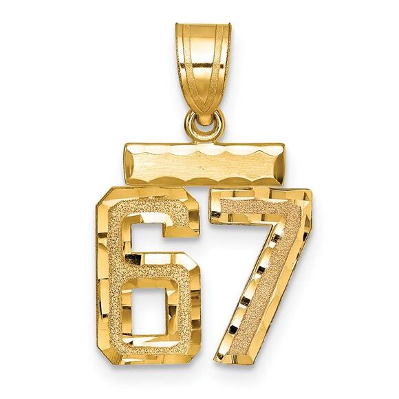 14k Yellow Gold, Varsity Collection, Small D/C Pendant Number 67 - Picture 1 of 3